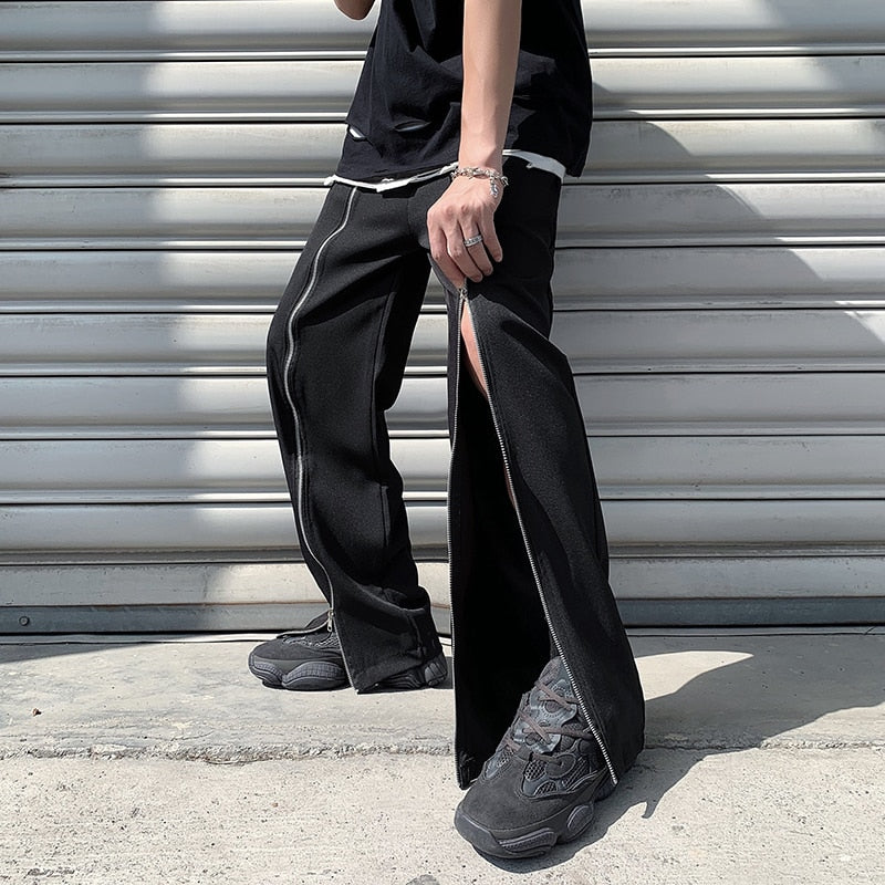 Solid Center Zipper Decorated Hip Hop Pants