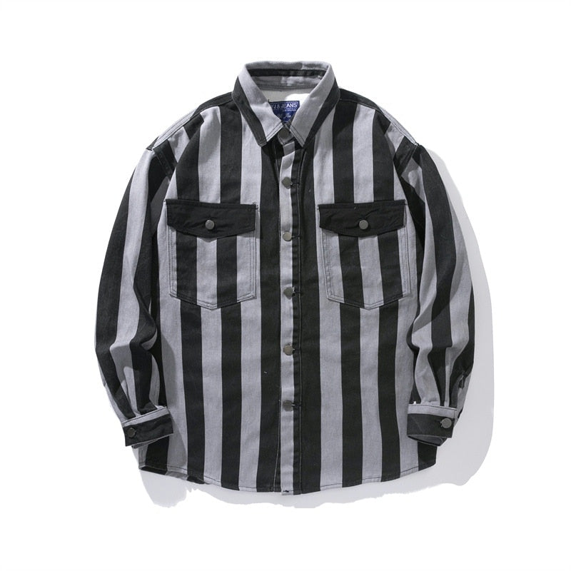 Long Sleeves Vertical Striped Solid Color Shirt