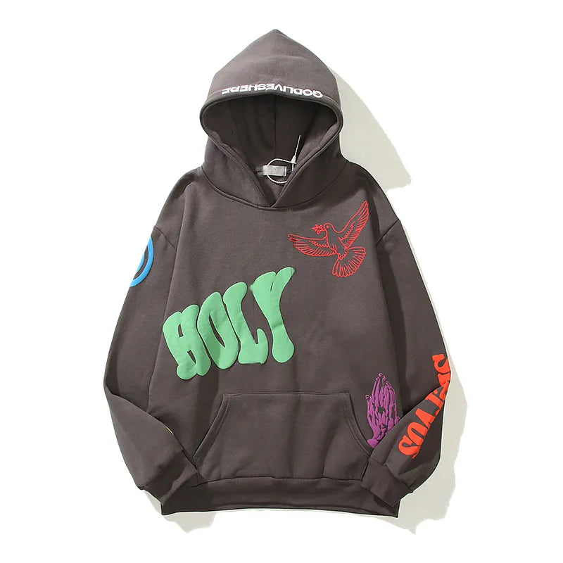 Harajuku Retro Letter Foam Hoodie