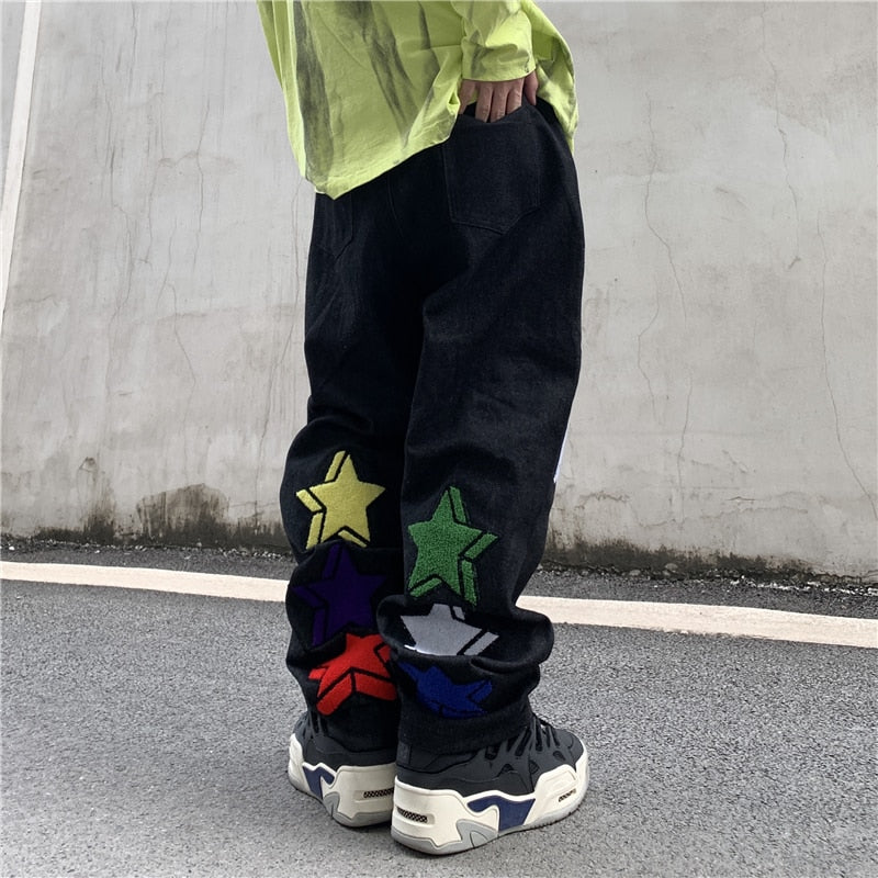 Stars Embroidery Style Loose Jeans