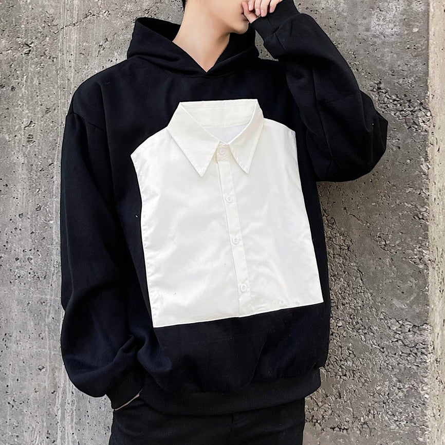 Solid Folded Shirt Patchwork Style Hoodies