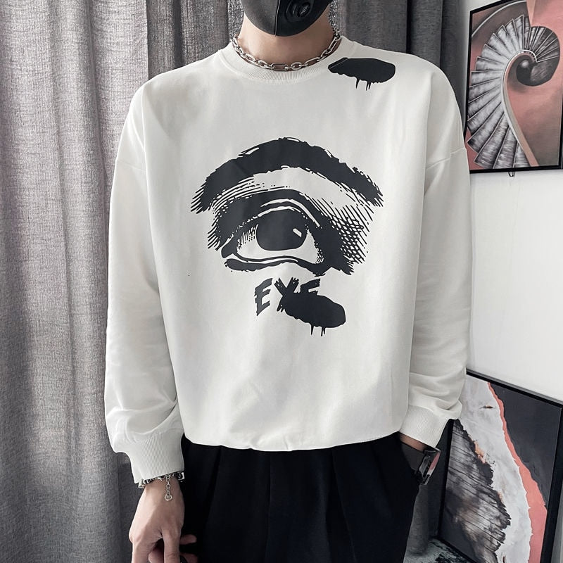 One Eye Printed Contrast Color Sweater