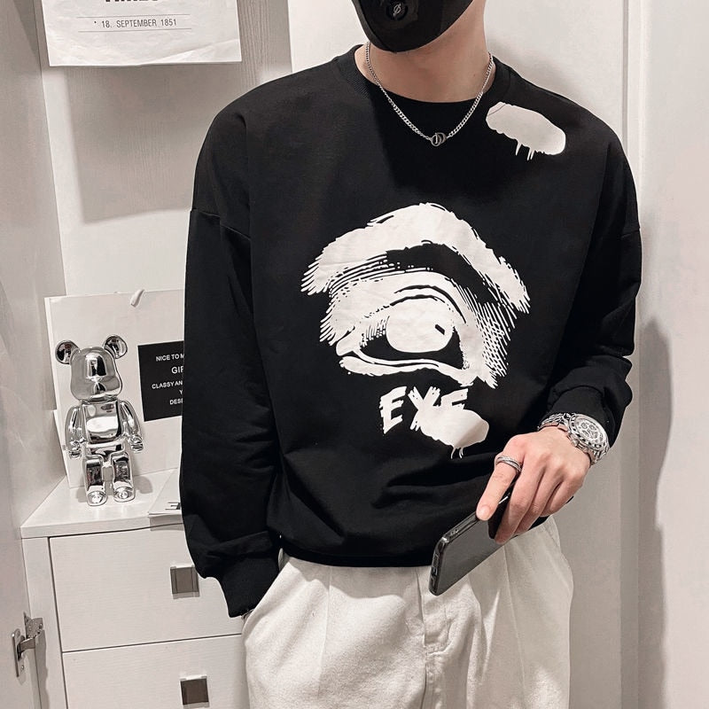 One Eye Printed Contrast Color Sweater