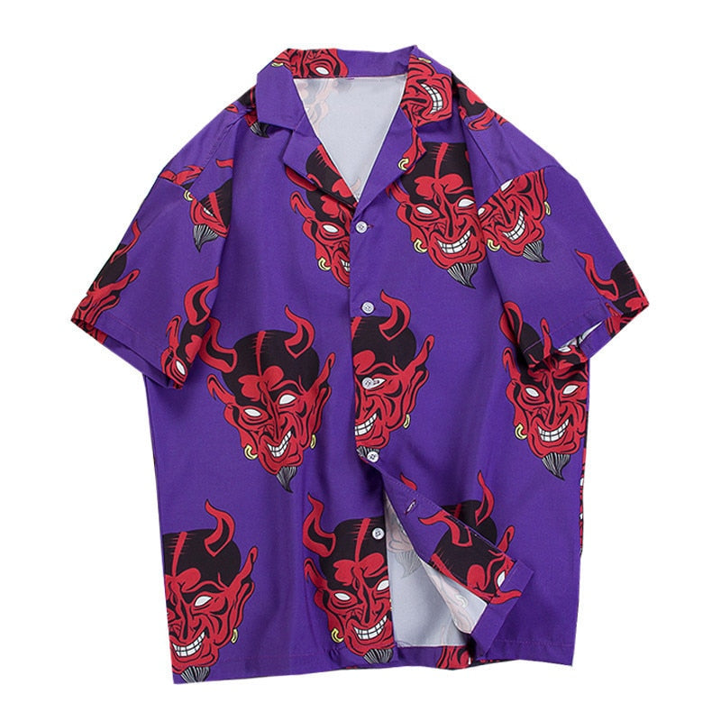 Hawaiian Solid Color Printed Devil Shirts