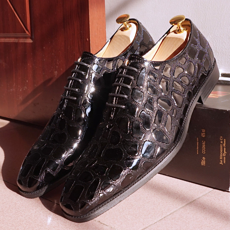 Glossy Animal Pattern Oxford Leather Shoes