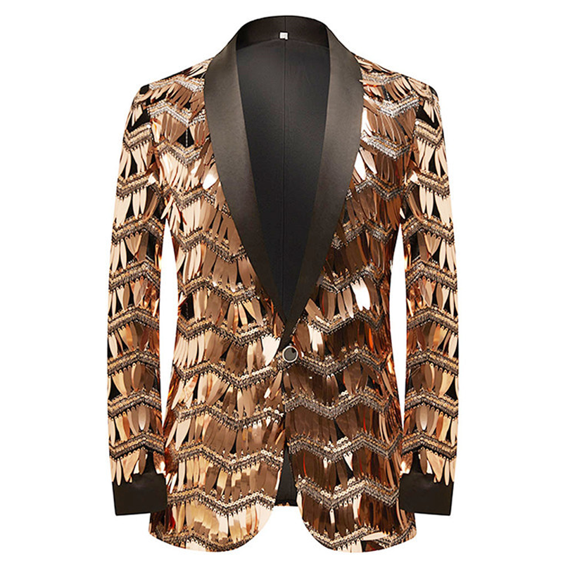 Gold Sequin Single-Breasted Blazer