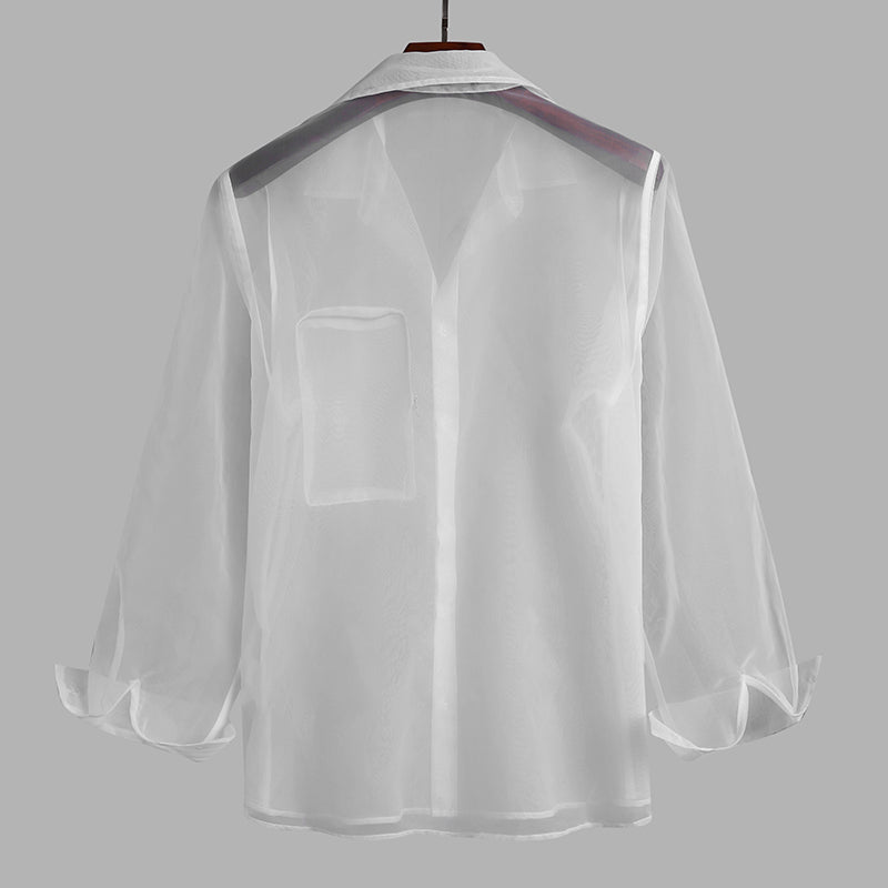 Zipped Pocket Decorated See Through Shirt