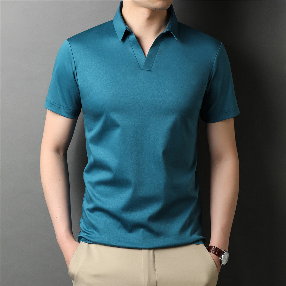 Minimalist Solid V-Neck Polo Shirt