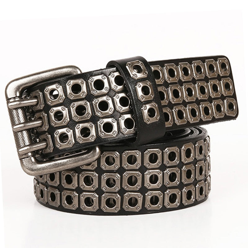 Punk Metal Studded Genuine Leather Belt