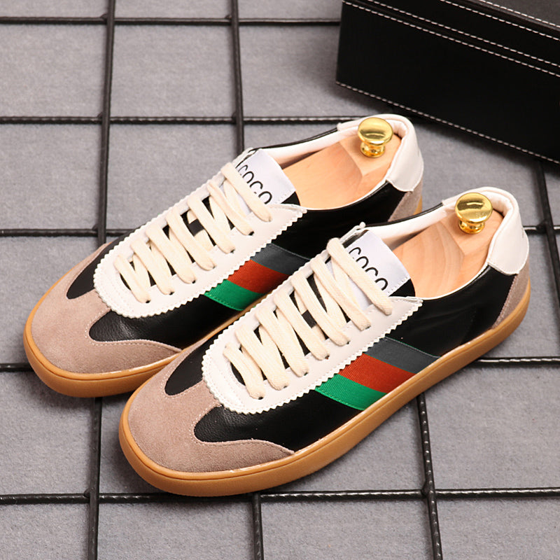 Colorful Split Leather Lace-Up Sneakers