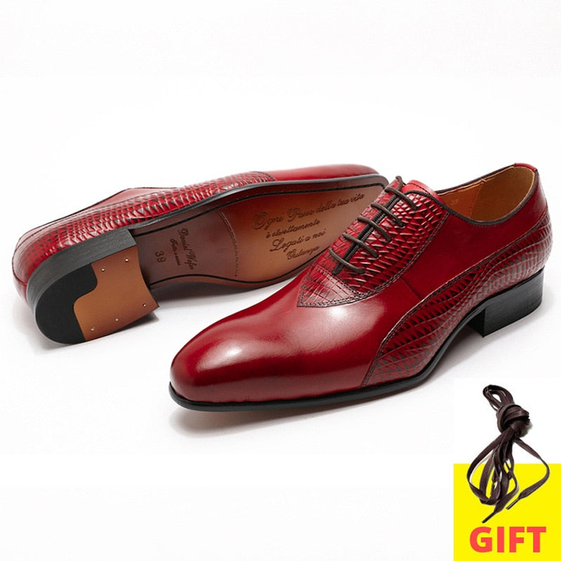 Patterned Leather Combination Men Classic Oxford Shoes