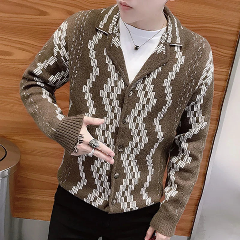 Geometric Contrast Stitching Cardigan