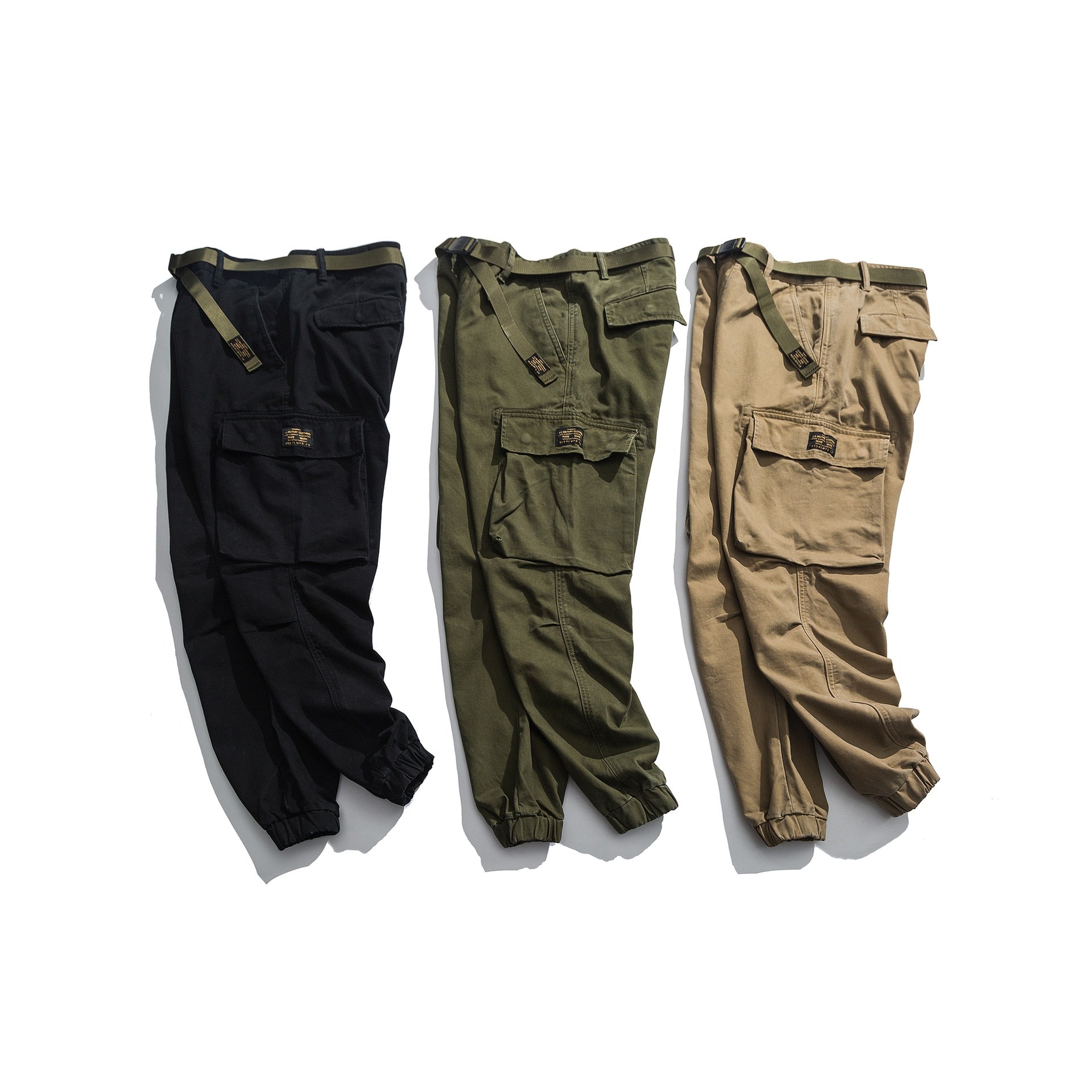 Solid Cotton Pockets Cargo Jogger Pants