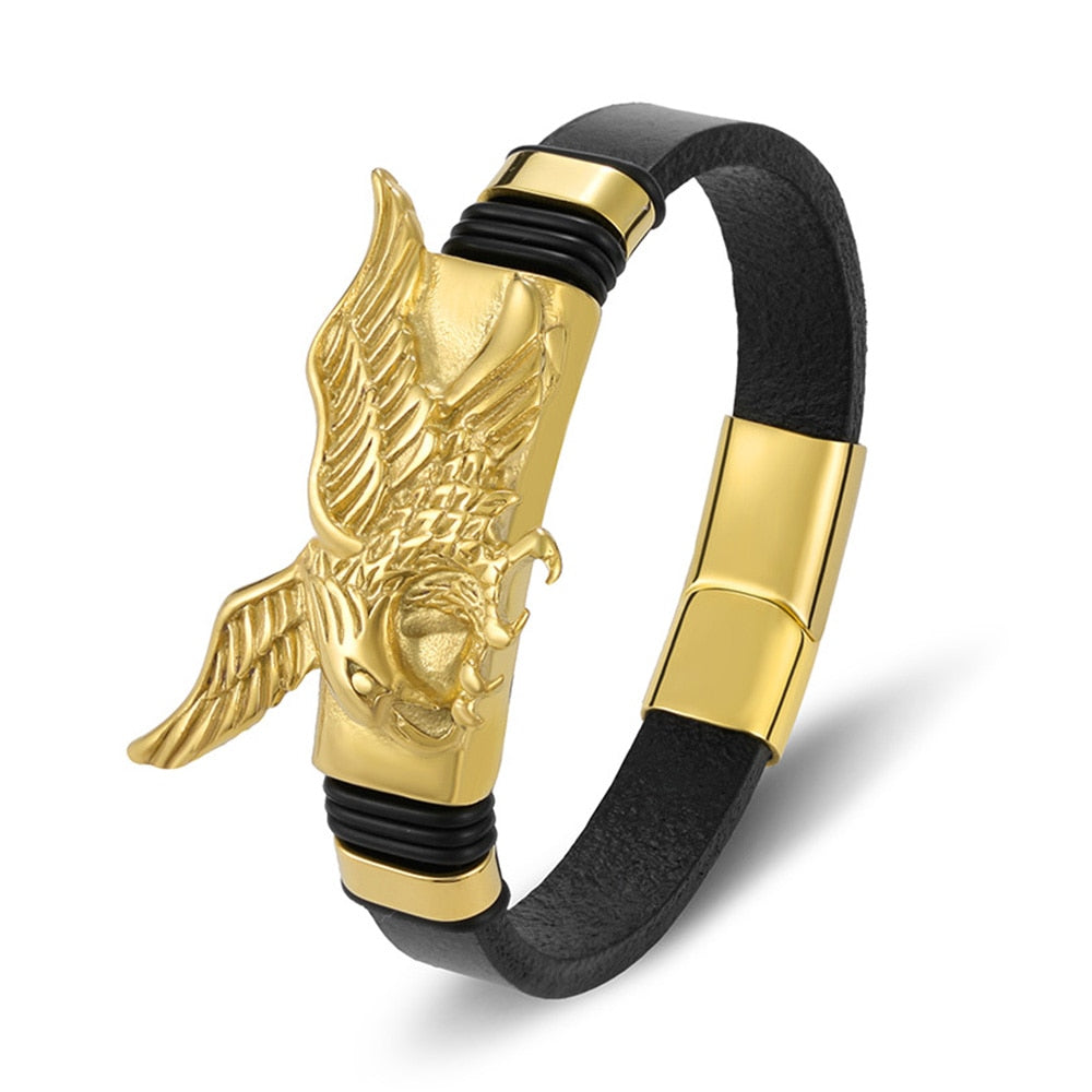 Golden Eagle Black Strap Magnetic Bracelet