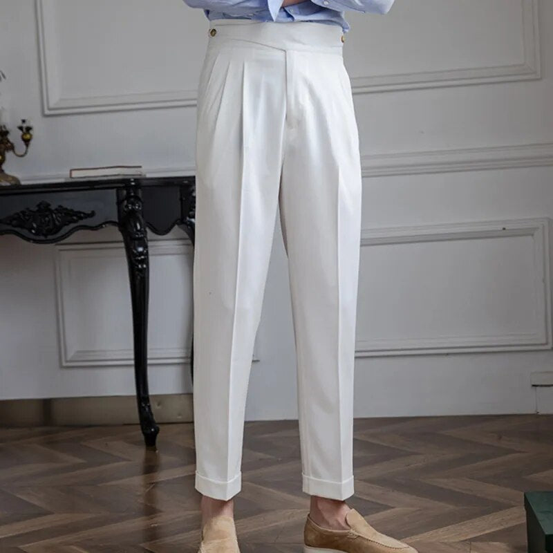 High Waist Side Button Solid Trousers