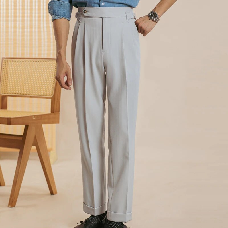 One-Button Side-Buckle Solid Trousers