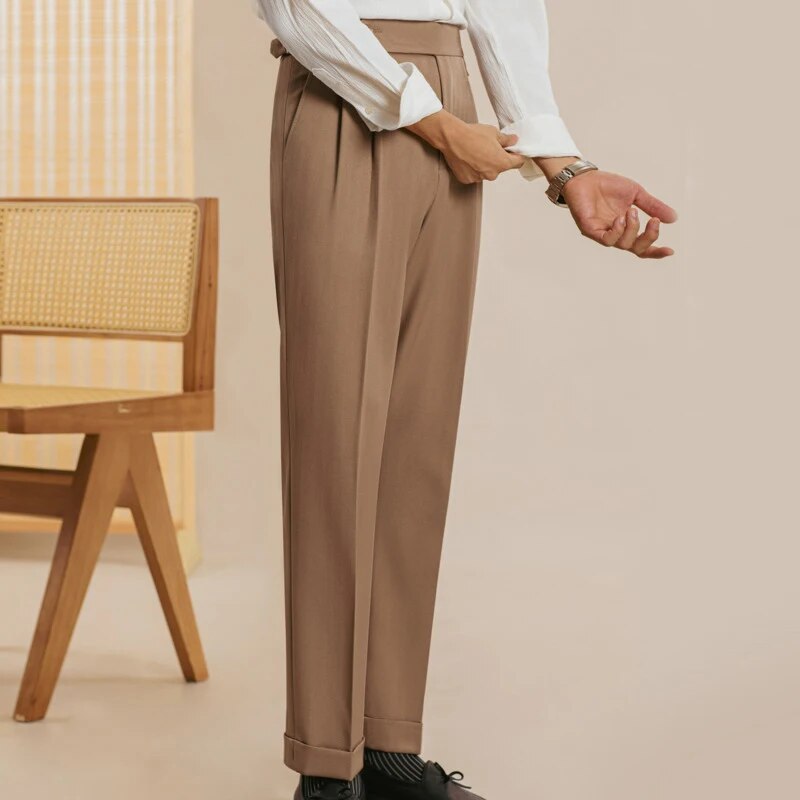 One-Button Side-Buckle Solid Trousers