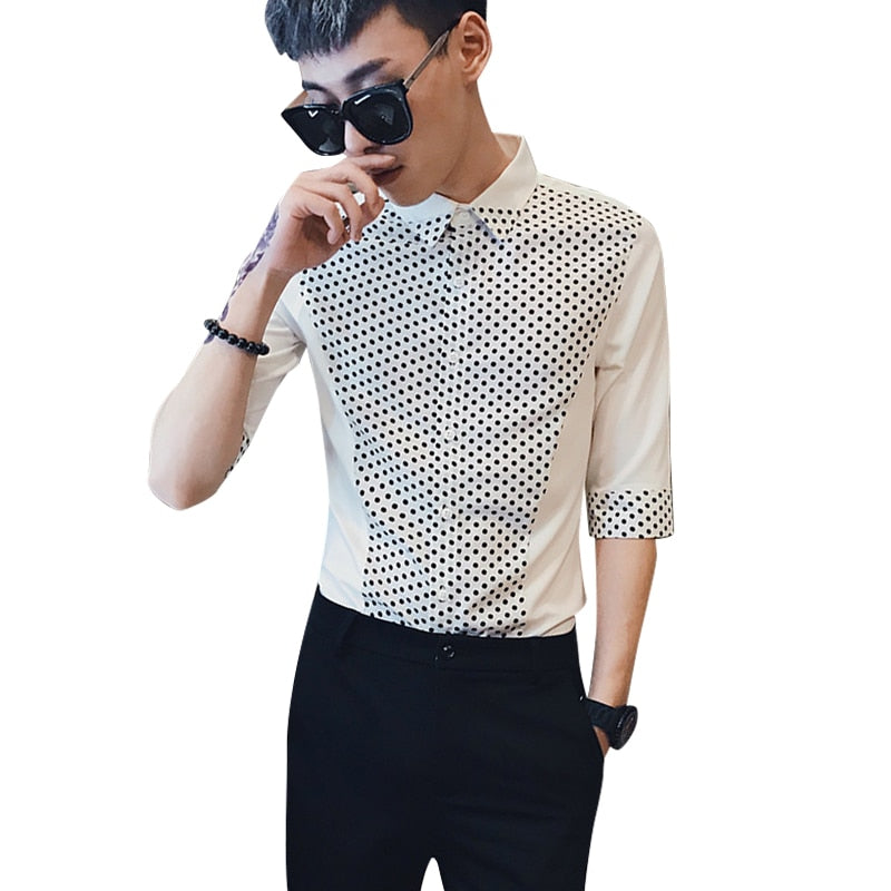 Dotted Pattern Half Sleeves Style Men Slim Fit Shirt