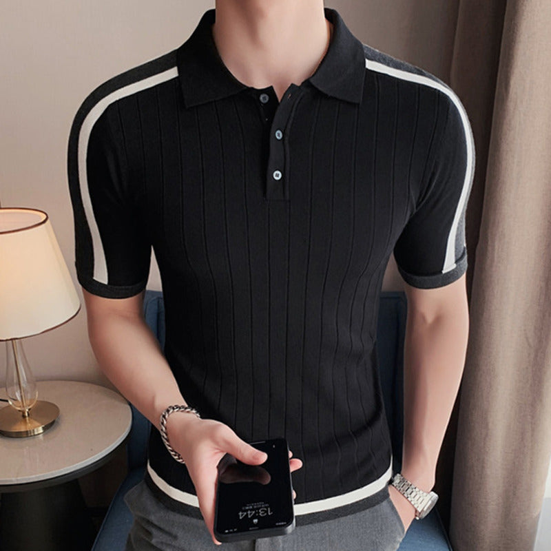 Striped Knitted Viscose Polo Shirt