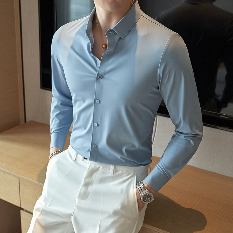 Ice Silk Long Sleeve Formal Slim Fit Shirt