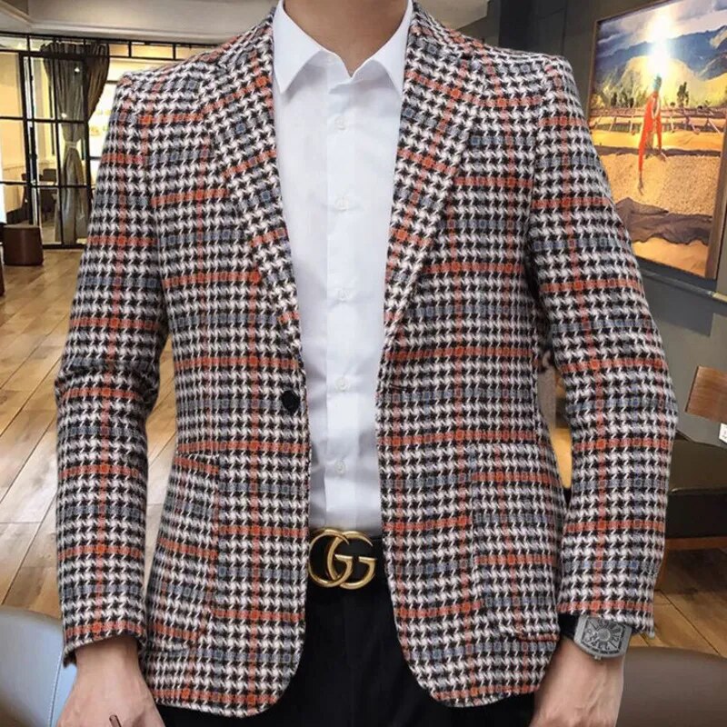 Plaid Pattern Single Breasted Blazer