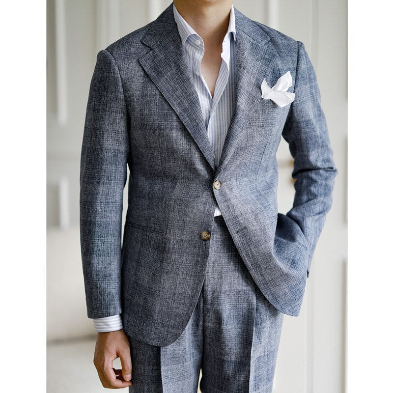 Gray Plaid Single Breast Suit Set