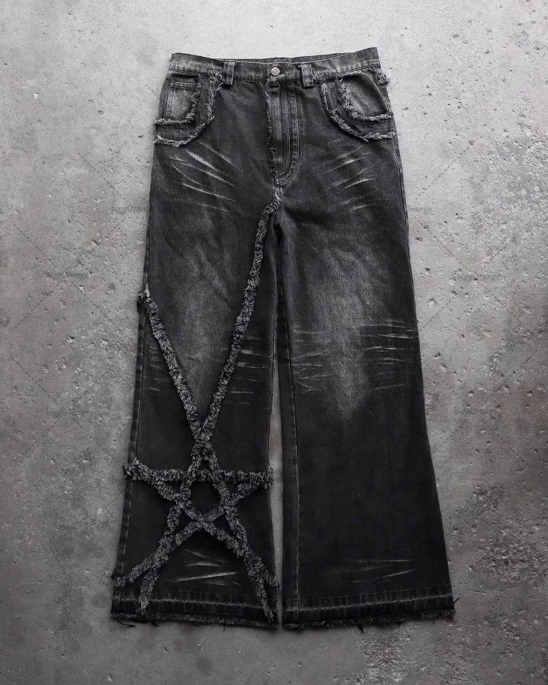 Gothic Star Fringe Loose Jeans