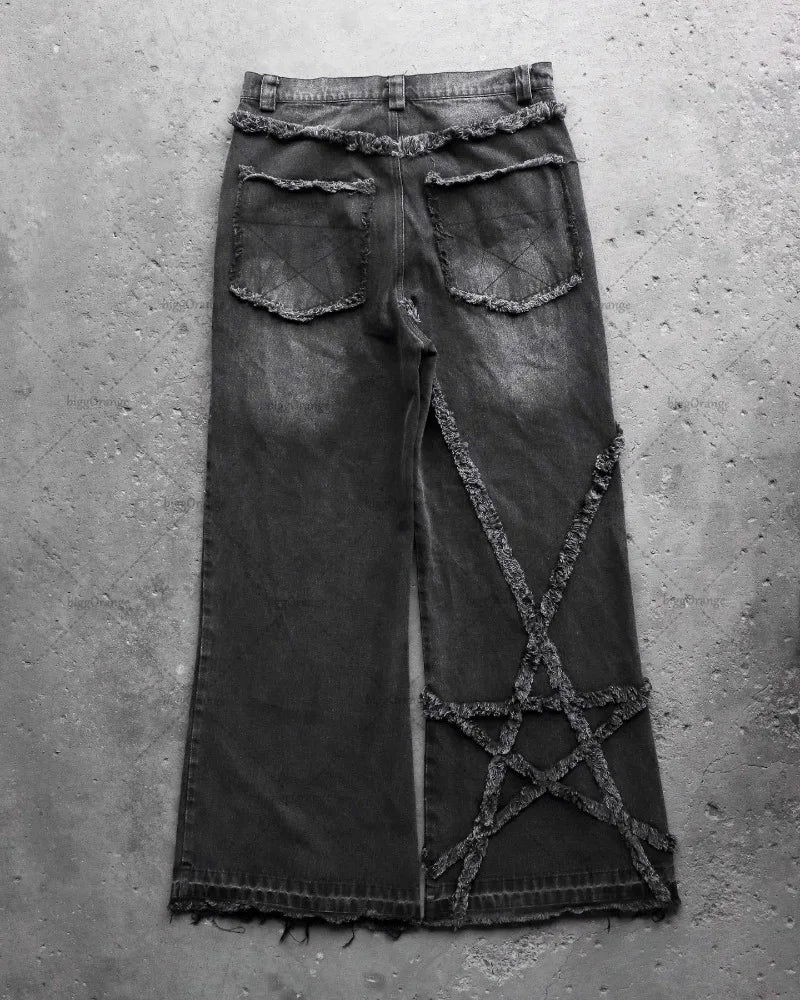 Gothic Star Fringe Loose Jeans