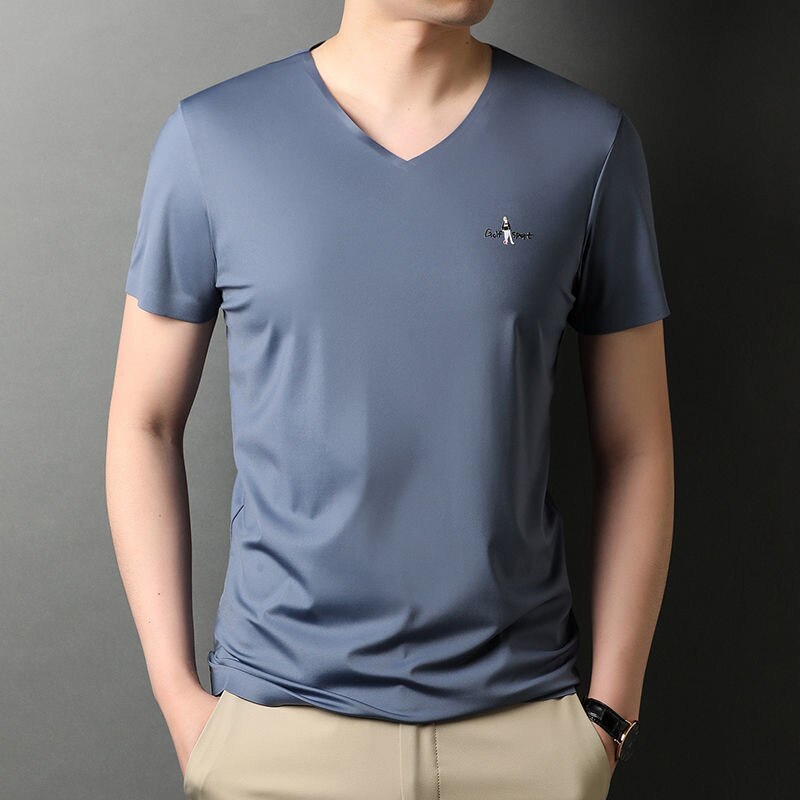 Ice Silk Solid V-Neck T-Shirt