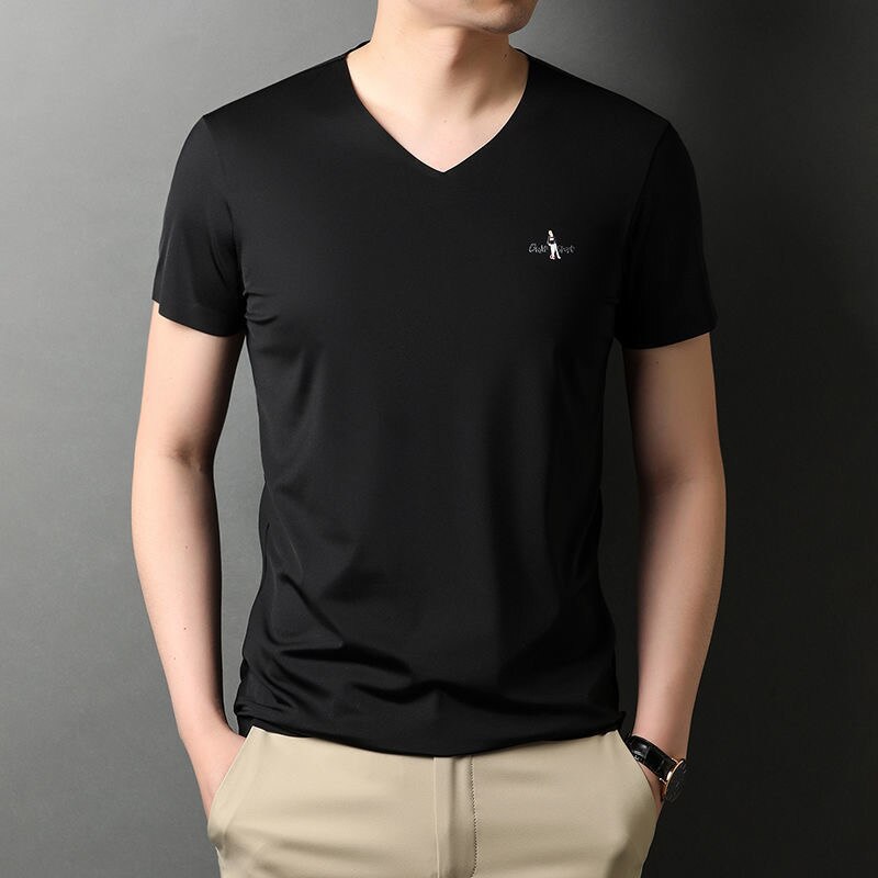 Ice Silk Solid V-Neck T-Shirt