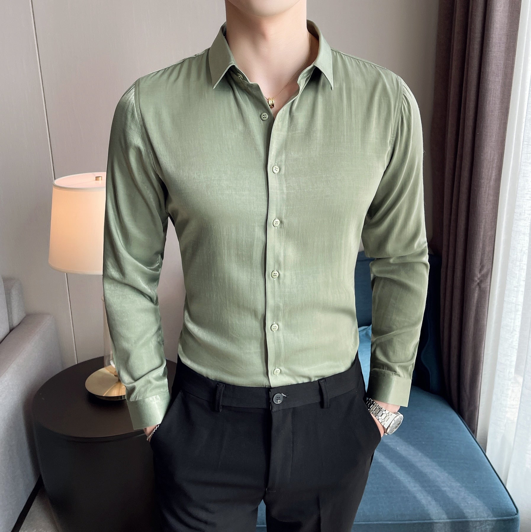 High Quality Simple Solid Color Long Sleeve Shirt