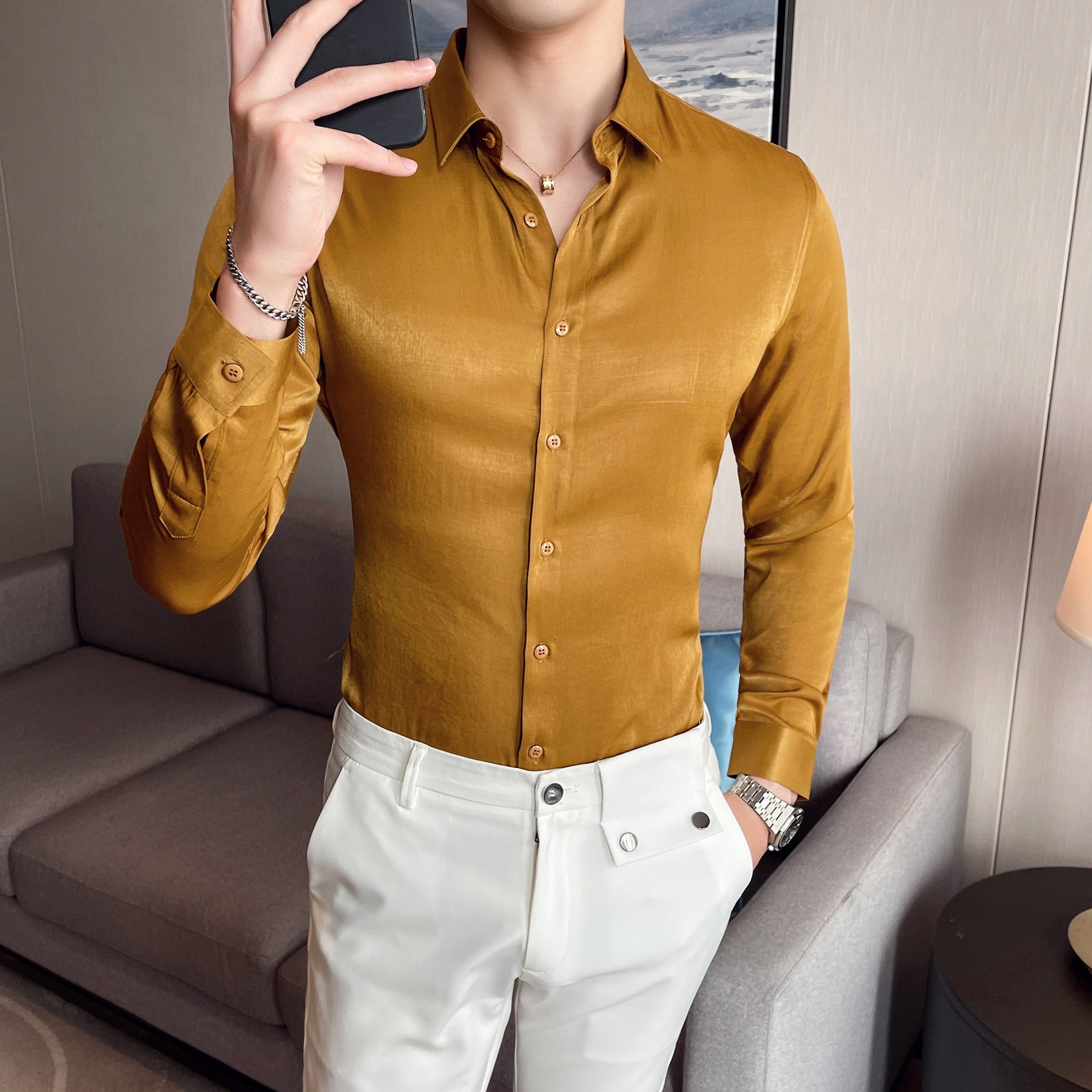 High Quality Simple Solid Color Long Sleeve Shirt