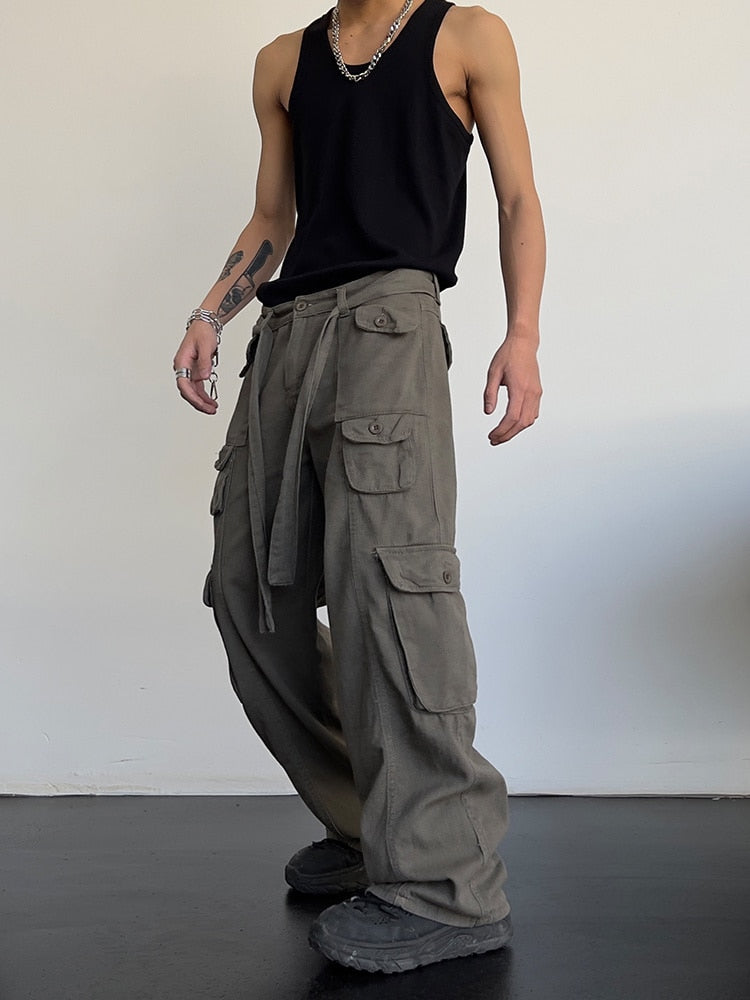 Solid Pockets Loose Cargo Pants