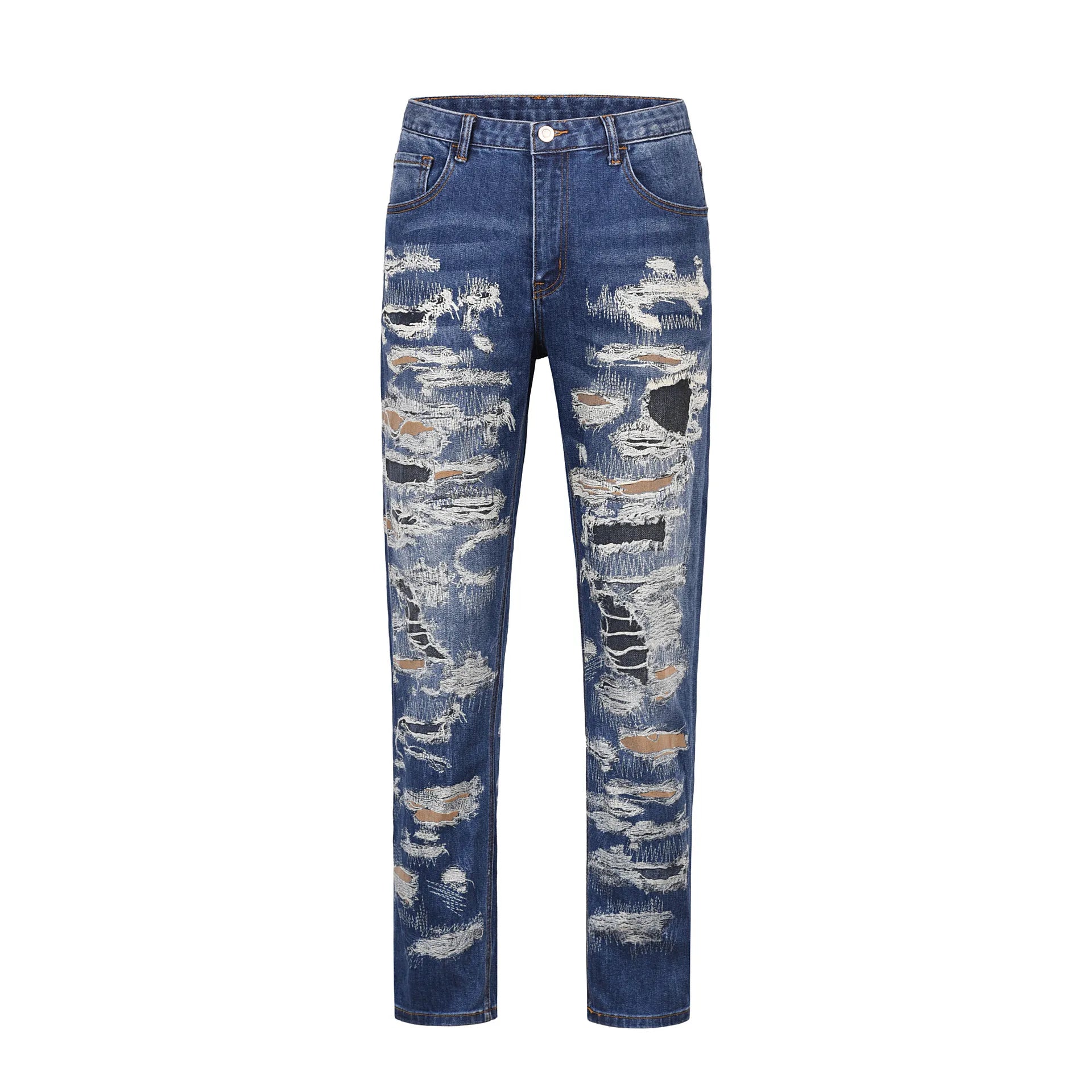 Streetwear Ripped Patchwork Blue Jeans