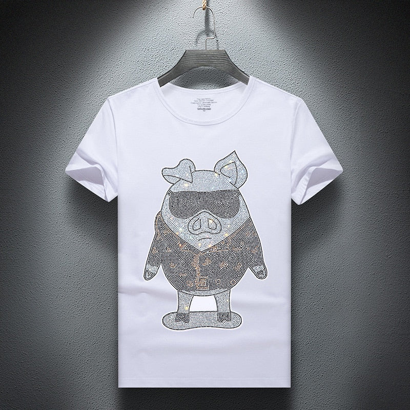 Gangster Pig Rhinestones Decorated T-Shirt