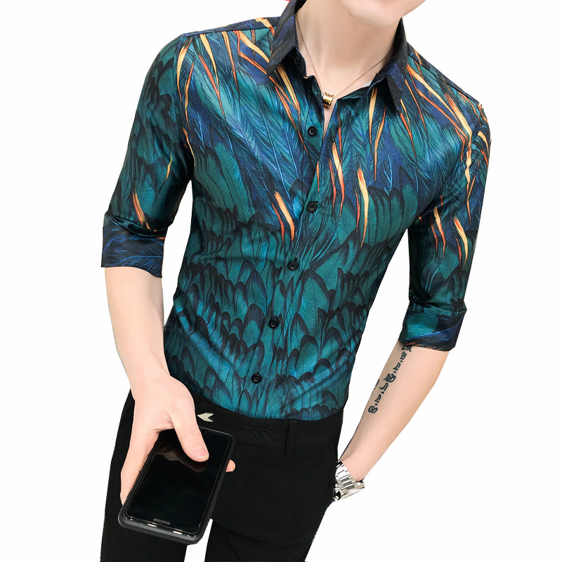 Forest Green Digital Print Men Slim Fit Shirt