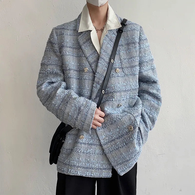 Blue Loose Thickened Tweed Blazer