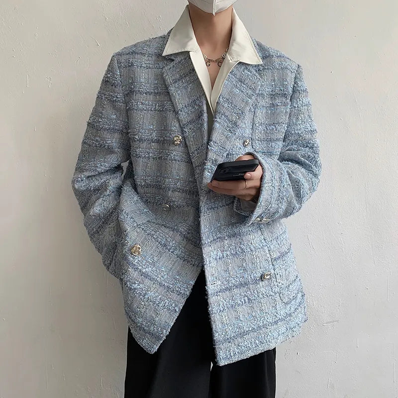 Blue Loose Thickened Tweed Blazer