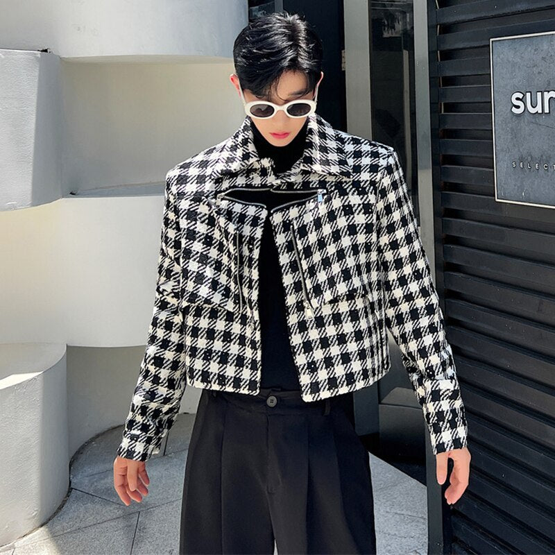 Black Houndstooth Pattern Short Jacket