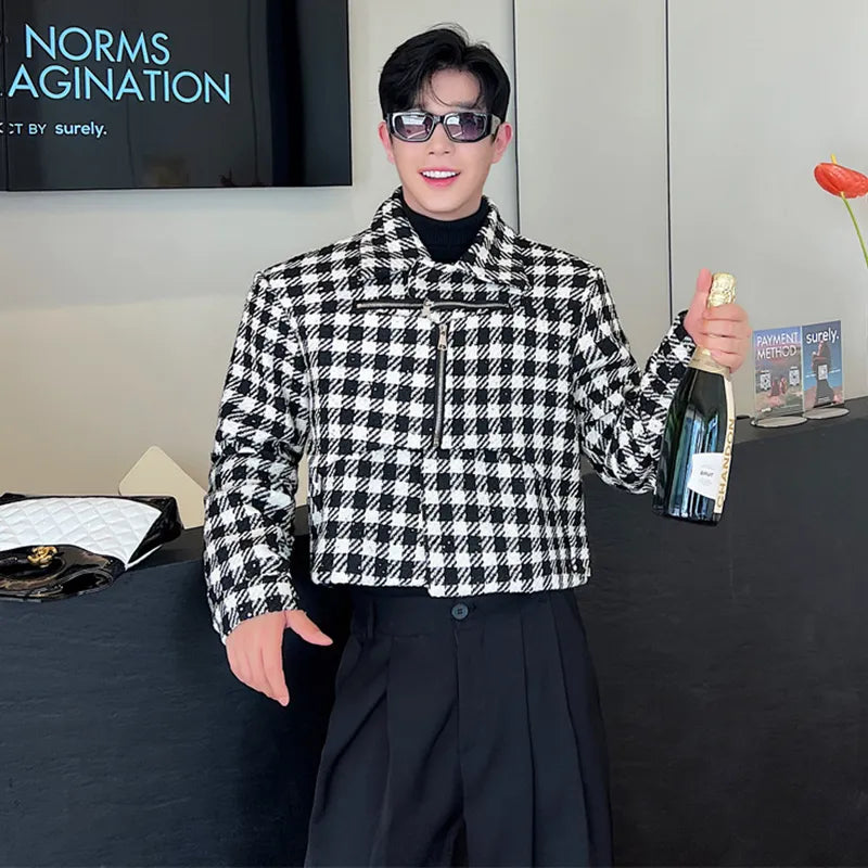 Black Houndstooth Pattern Short Jacket