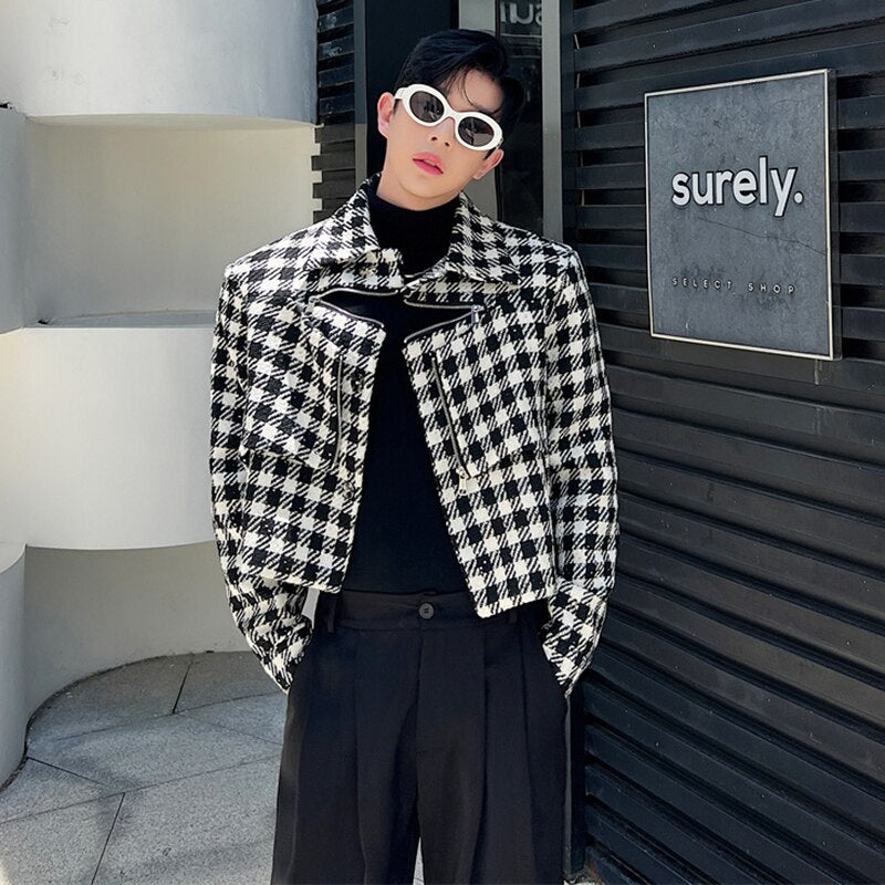 Black Houndstooth Pattern Short Jacket