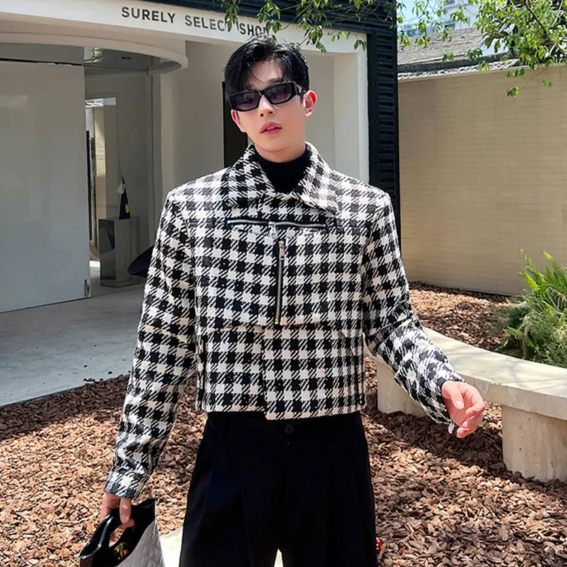 Black Houndstooth Pattern Short Jacket