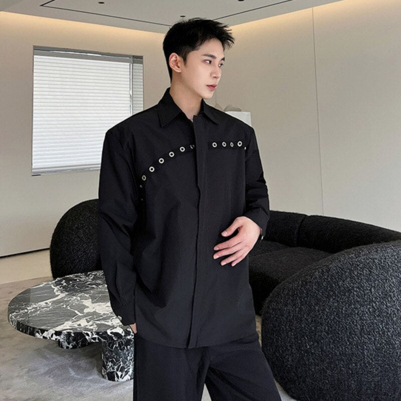 Black Hollow Button Fashion Long Sleeve Shirt