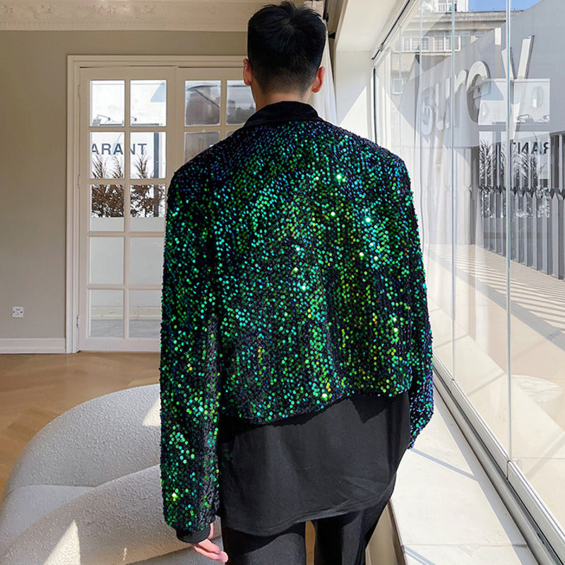Green Sequined Black Lining Men Jacket