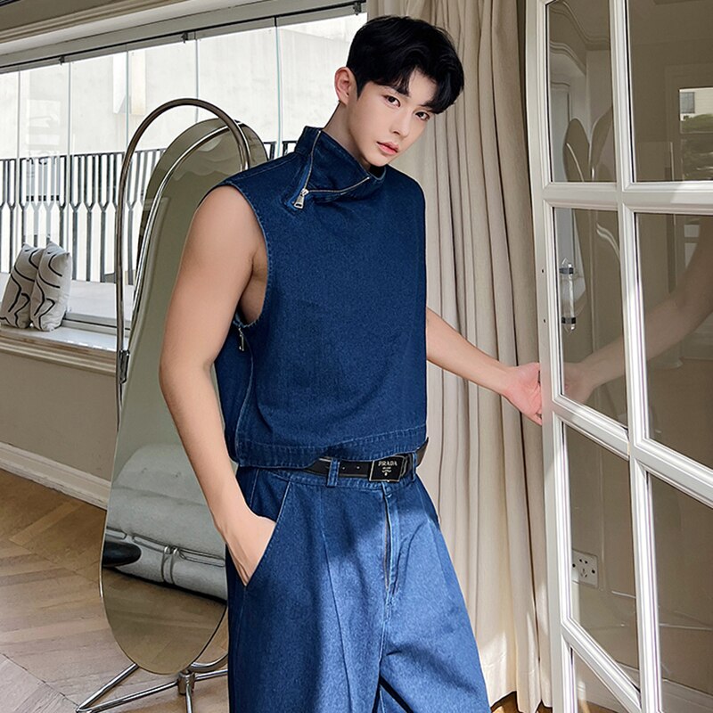 Solid Blue Denim Pants Set