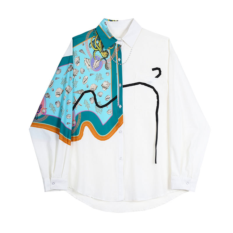 Printed Silk White Men Shirt