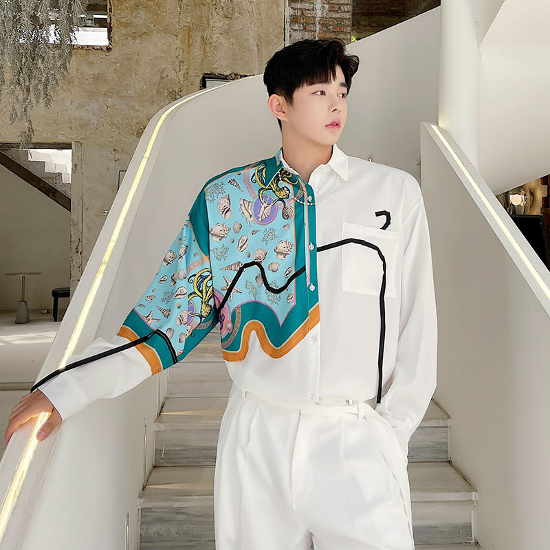 Printed Silk White Men Shirt