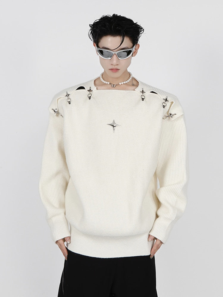 Star Buckle Shoulder Sweater