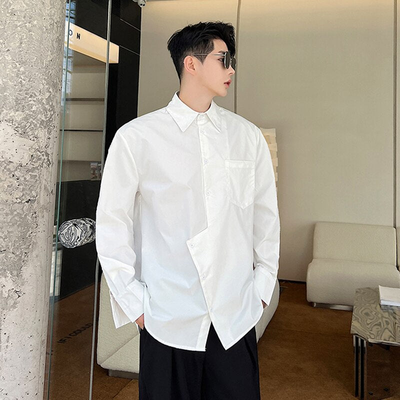 Solid Irregular Pocket Long Sleeve Shirt