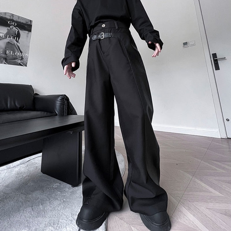 Patchwork Leather and Polyester Black Pants